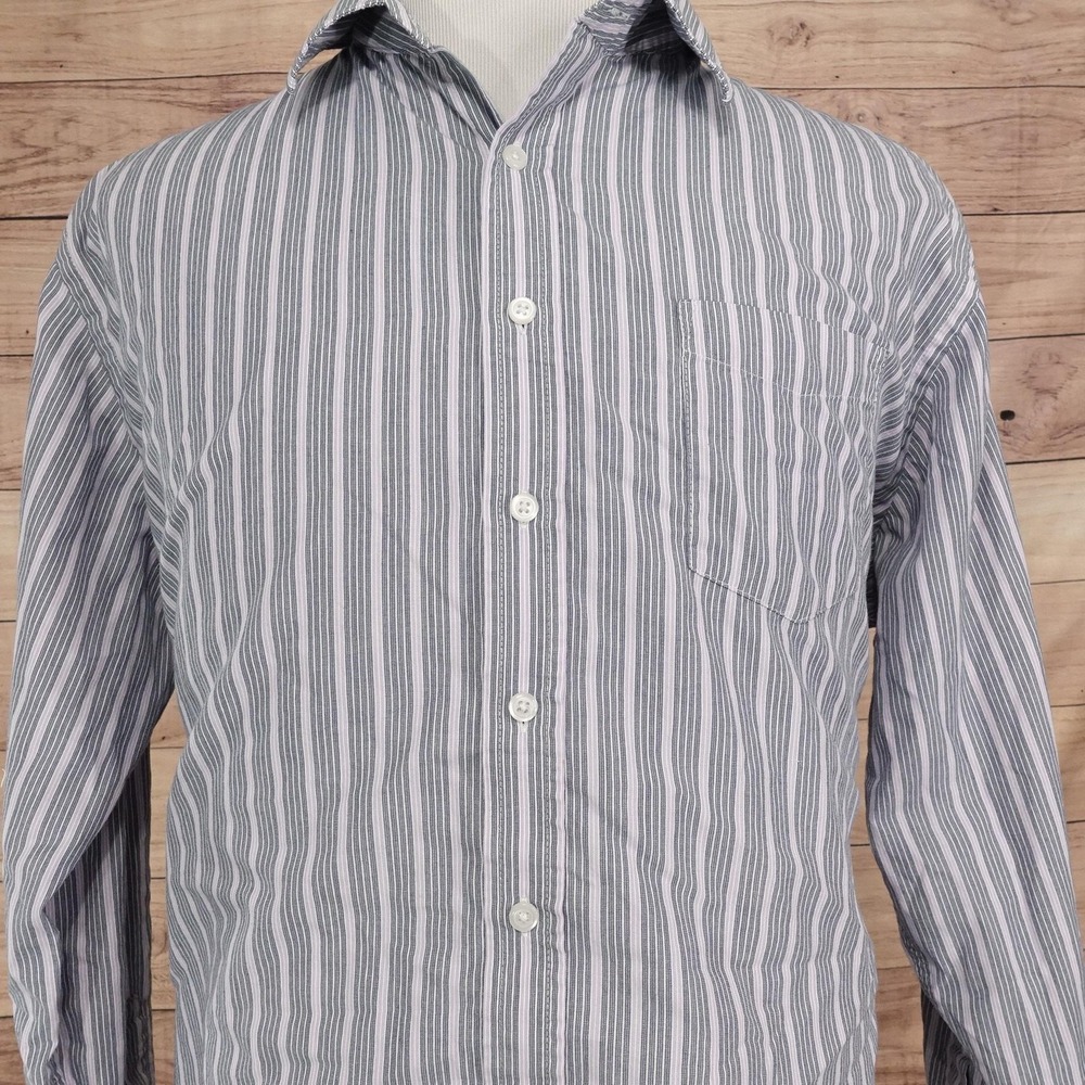 Croft & Barrow Shirt Mens XL Gray Stripe Long Sleeve Button-Up Easy Care Pocket